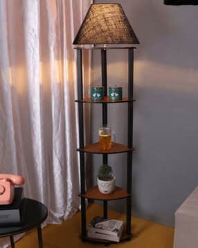 devansh Wooden Shelf Floor Lamp with Jute Conical Shade-picture-41