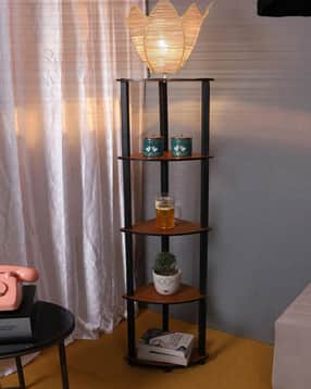 devansh Wooden Shelf Floor Lamp with Lotus Bamboo Shade-picture-10