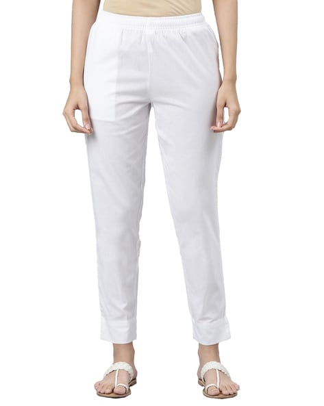 Buy White Trousers Pants for Women by Go Colors Online Ajio