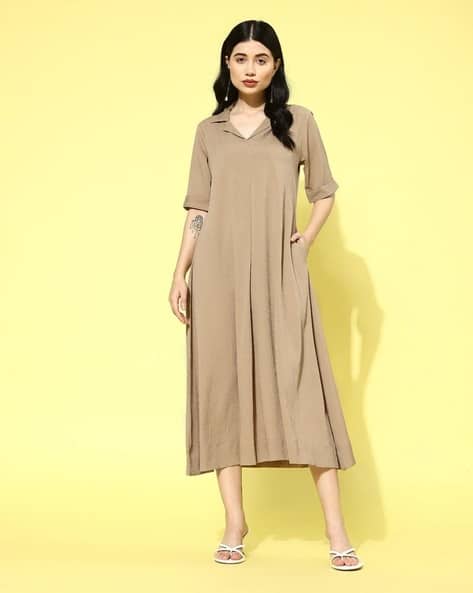 Varanga Women Crepe A-Line Midi Dress