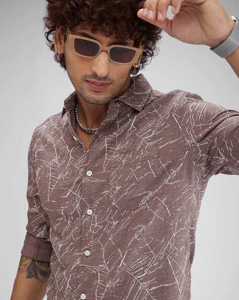 Men Abstract Print Slim Fit Shirt