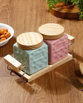 arrabi Set of 2 Storage Jars with Wooden Lid & Tray-picture-17