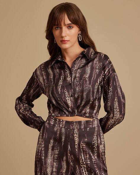 Kazo Women Printed Shirt with Tie-Up Detail