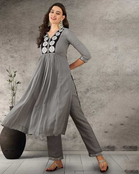 Embroidered Straight Kurta Set Price in India