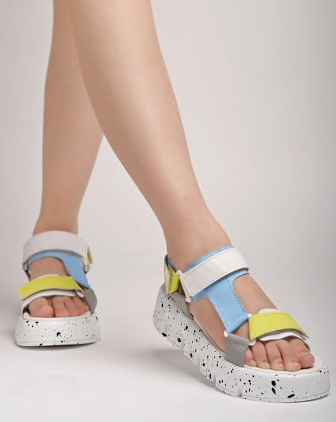 Shoetopia Women Colourblock Slip-On Sandals with Velcro-Fastening