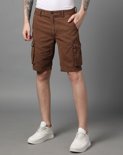 Men Flat-Front Regular Fit Cargo Shorts