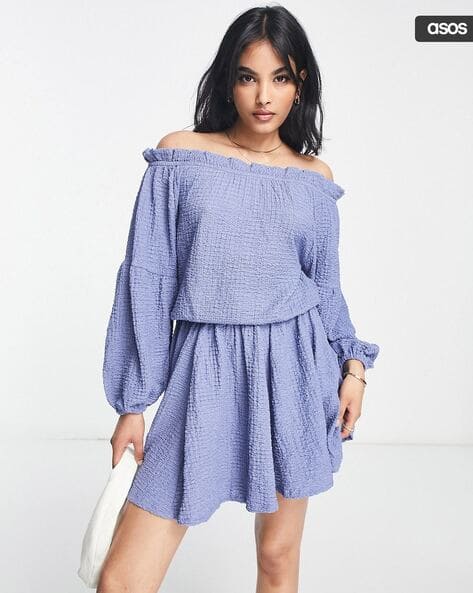 Women Long Sleeve Bardot Mini Dress