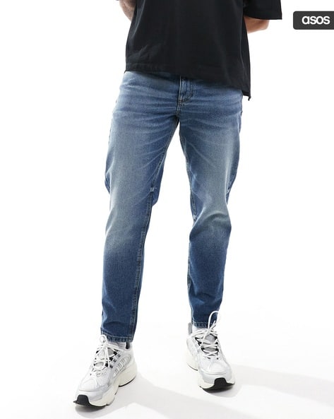 Men Heavily Washed Classic Rigid Tapered Fit Rigid Jeans