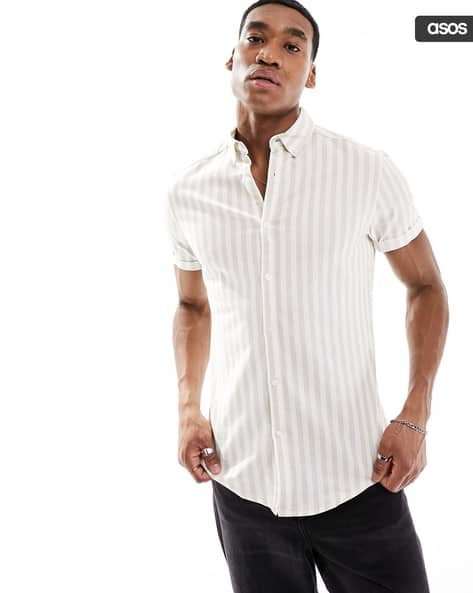 Men Striped Slim Fit Stretch Oxford Shirt