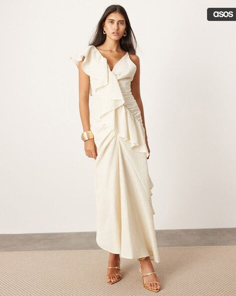 maggy london asymmetrical drape midi dress Luxely Women's Ruched Asymmetrical Midi Dress - Tea