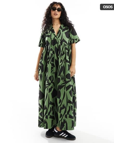 ASOS DESIGN Women Printed Revere Collar Maxi Shirt Dress