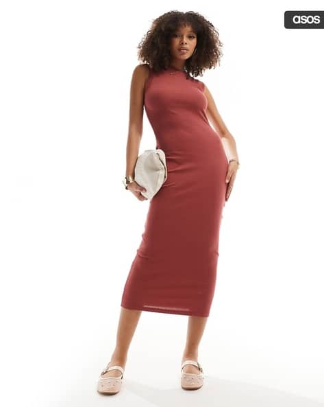 Women 90s Ribbed Built-Up Midi Tank Dress Women 90s Ribbed Built-Up Midi Tank Dress