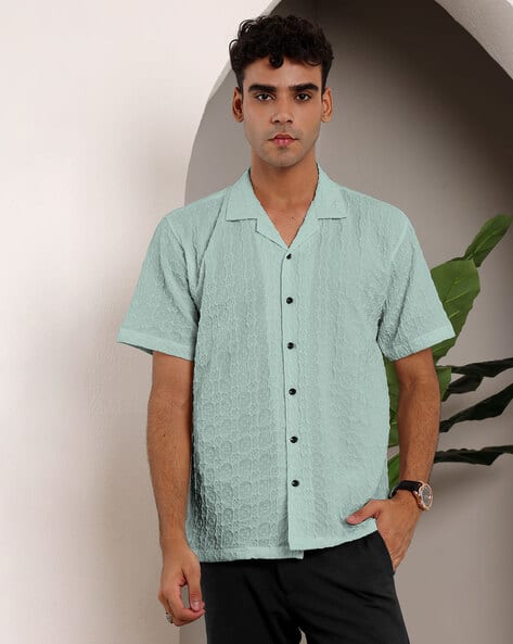 Men Loose Fit Shirt with Cuban Collar