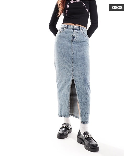 Denim Asos Full Midi Skirt ASOS Denim Wrap Over Pleated Midi Skirt