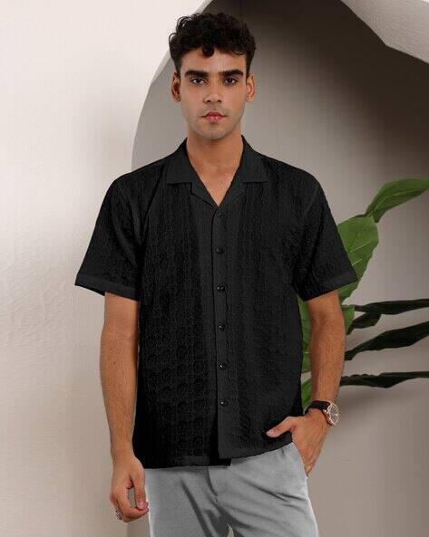 Men Loose Fit Shirt with Cuban Collar