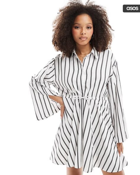 asos black white striped dress Glamorous scoop neck bow detail mini romantic dress in black stripe – ASOS  Sample Sale