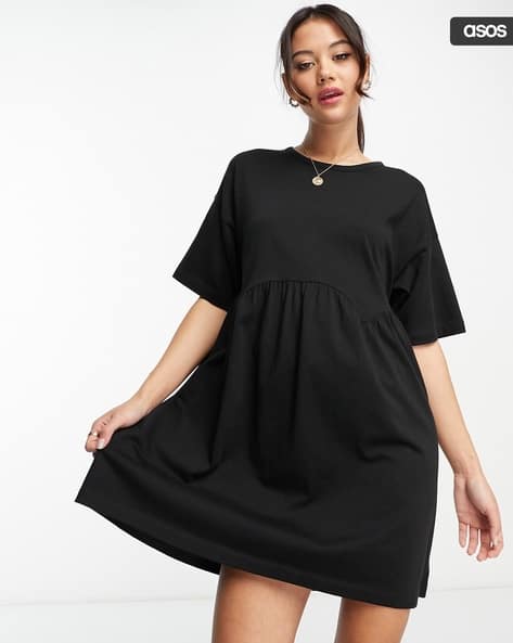 black mini smock dress Trixie Velour Mesh Embroidered Mini Smock Dress main image 0