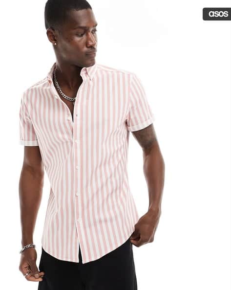 Asos Slim Fit Men's Short Sleeve Button Down Men Striped Slim