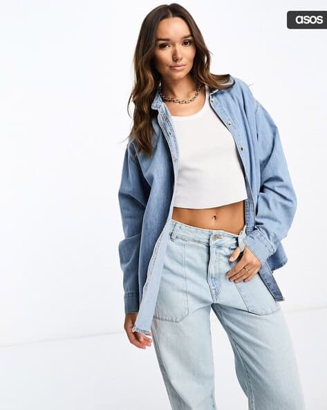 Women Light-Wash Relaxed Fit Denim Shirt