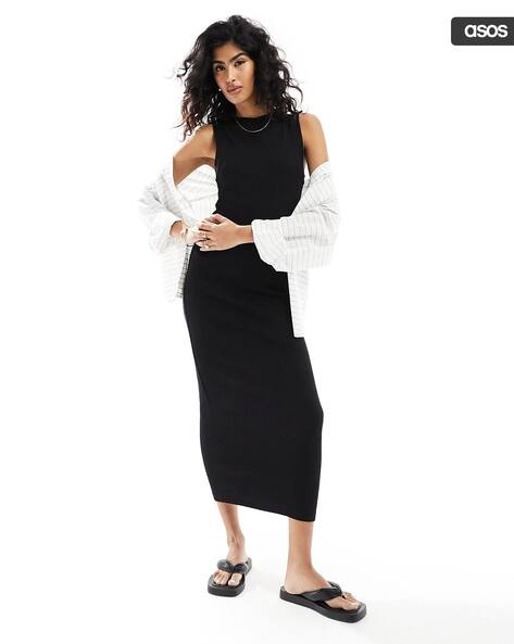 knee length dresses for ladies Midi Ground Ribbed Tank Dress