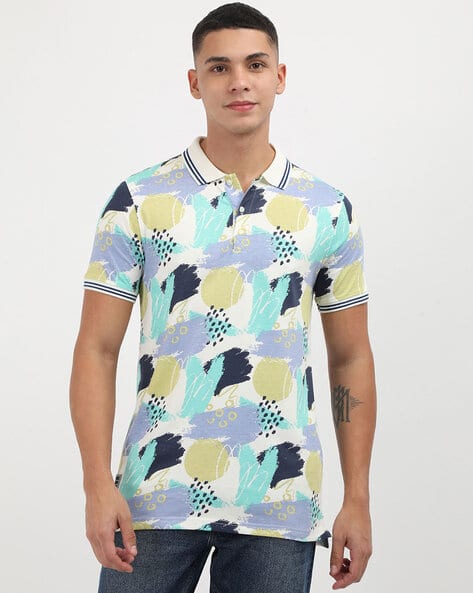 INDO Cotton Men Printed Polo T-Shirt