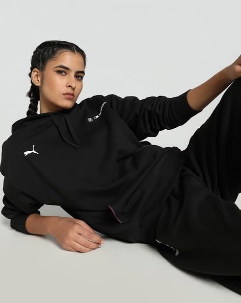 Women Relaxed Fit Hoodie with Logo Print