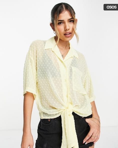 Women Tie-Front Dobby Shirt