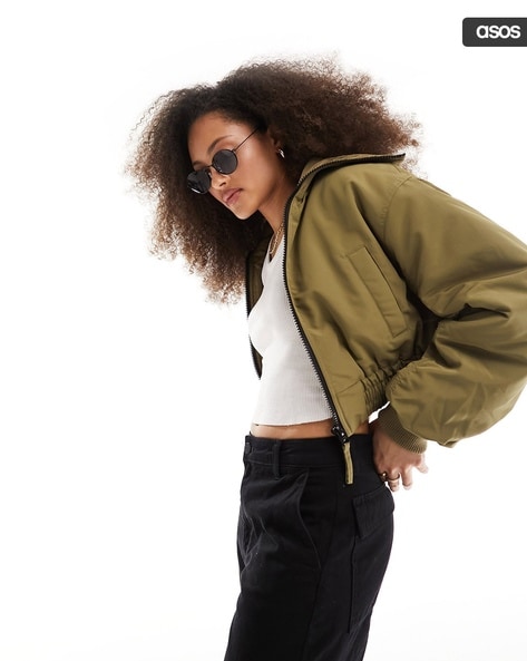 Women Rip Stop Cropped Bomber Jacket