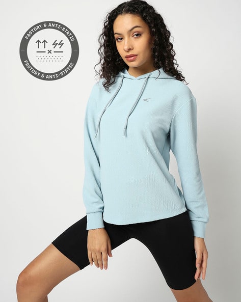 Women Relaxed Fit Hoodie with Ribbed Hem