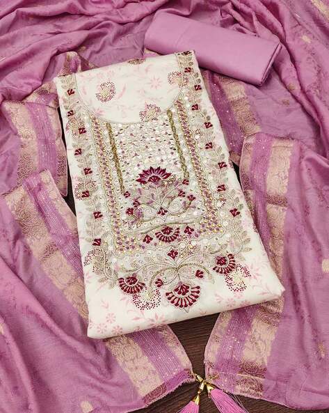 Embellished Unstitched Dress Material Price in India