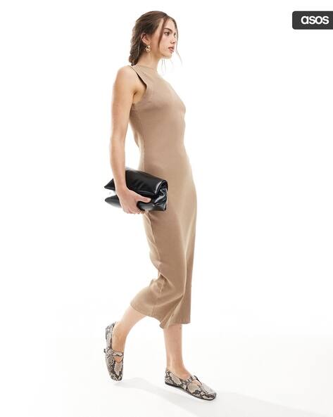 knee length dresses for ladies Baltic Born Womens Moore Ribbed Tank Midi Dress | Black