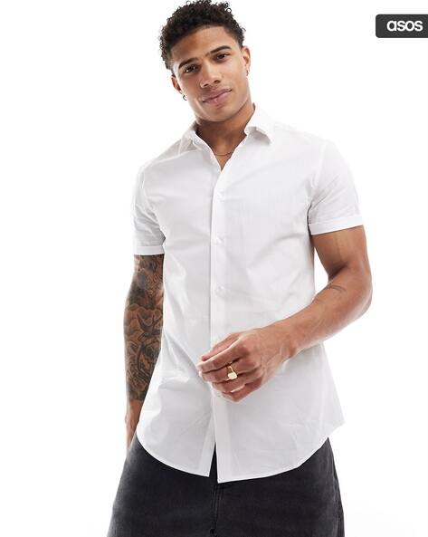 Men Slim Fit Stretch Work Shirt