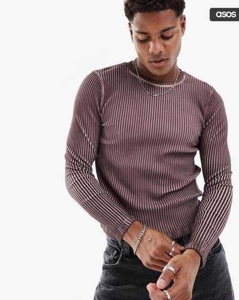 Men Washed Rib Cropped Muscle Fit Crew-Neck T-Shirt