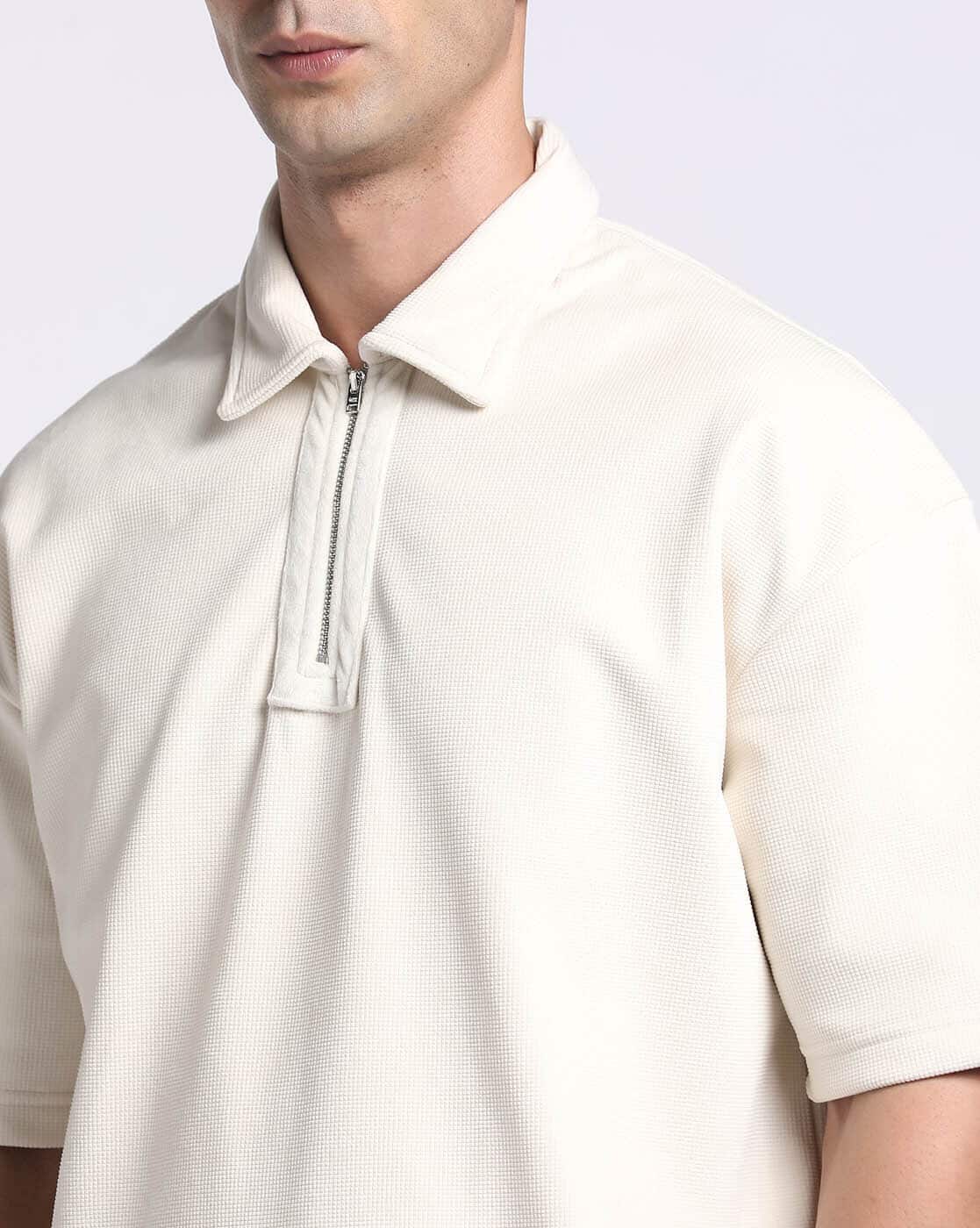Buy Altheory by AZORTE Pop-Over Quarter Zip Polo T-Shirt Online