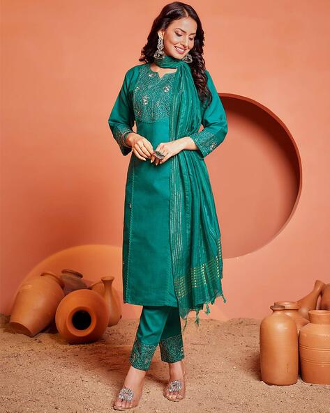 Women Embroidered Straight Kurta Set