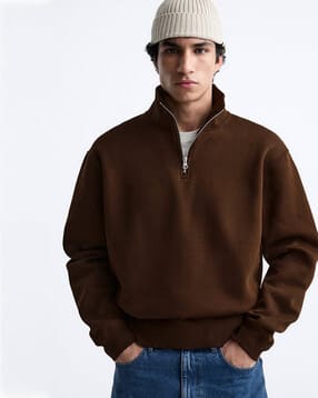 Men Oversized Fit Sweatshirt with Zip Accent-image-29