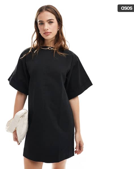 asos oversized t shirt dress ASOS Design satin Oversized Mini T-Shirt Dress in Black