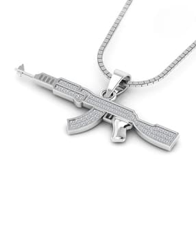 miss highness Men Sterling Silver AK47 Gun Iced Pedant with Chain-picture-28