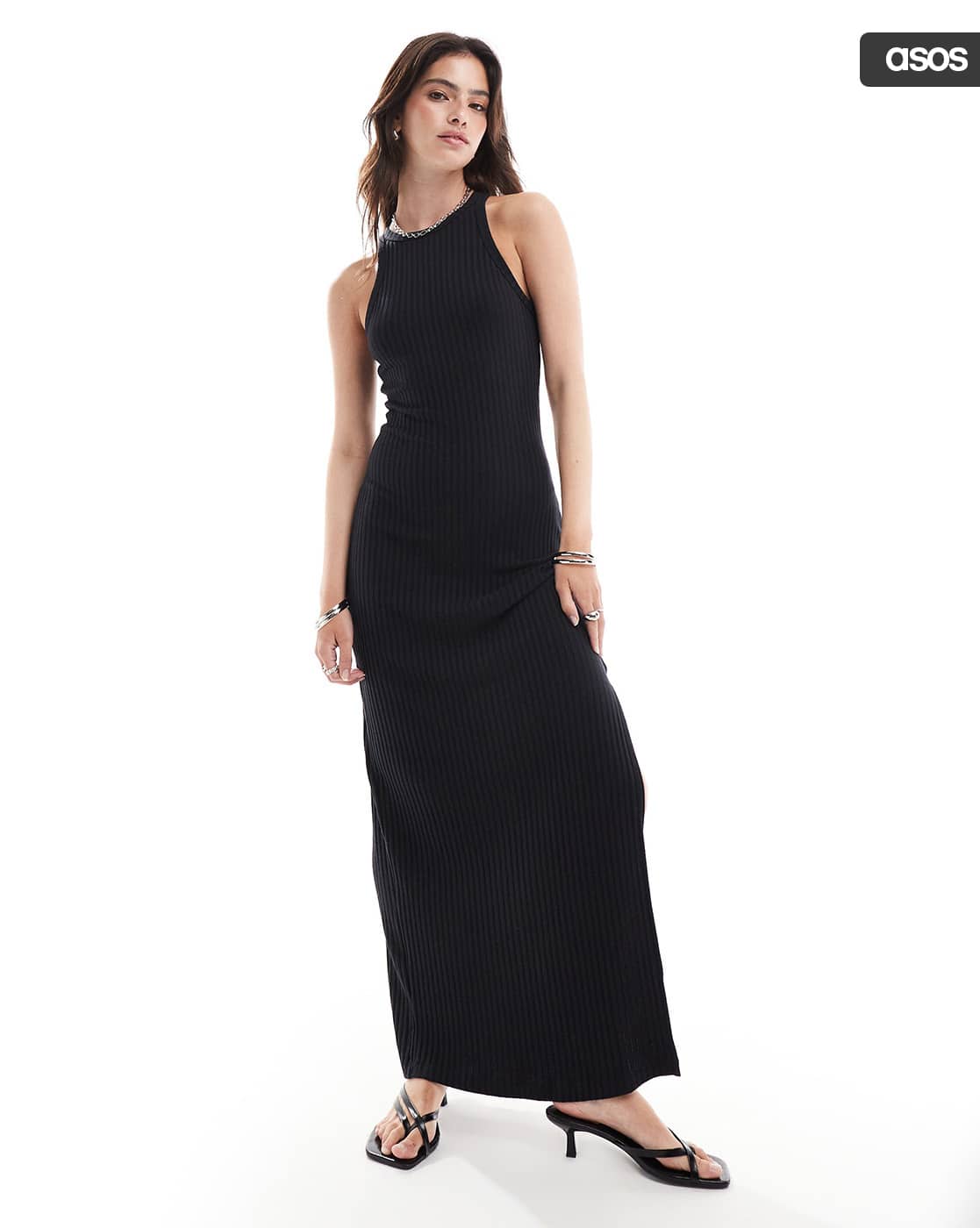strapless open back dress Ribbed Halter Neck Maxi Dress  D Rococo