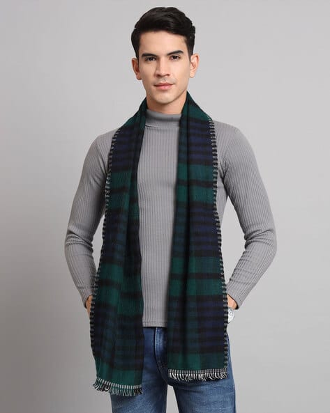 Men Checked Scarf with Tassels