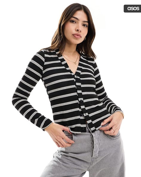 ASOS DESIGN Women Striped Fitted V-Neck Cardigan