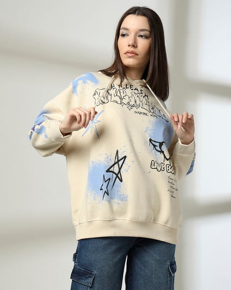 Buy Off White Sweatshirt & Hoodies for Women by DNMX Online | Ajio.com