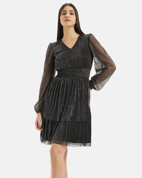Kazo Women Striped V-Neck Fit & Flare Dress