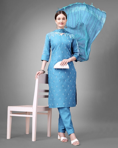 Women Embroidered Straight Kurta Set Price in India