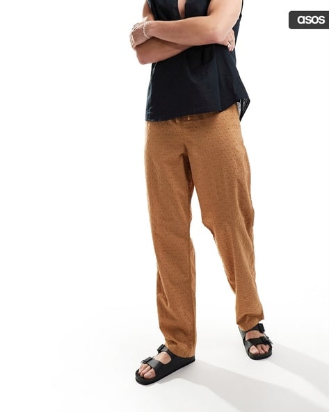 ASOS DESIGN Men Broderie Relaxed Fit Beach Trousers with Elasticated Waist