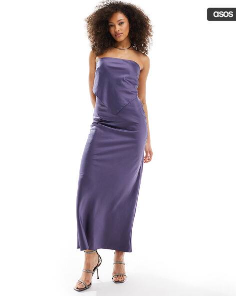 dress shoes for grey pants ASOS DESIGN Bridesmaid satin cami maxi dress with drape detail in dusk   ASOS Sample Sale