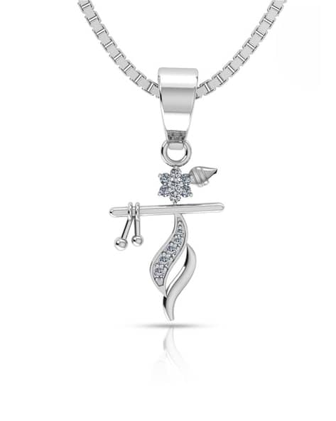 Women Sterling Silver Shri Krishna Flute Pendant with Chain