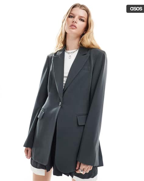 Ajio Asos Women's Black Blazer Women Padded Shoulder Tailored