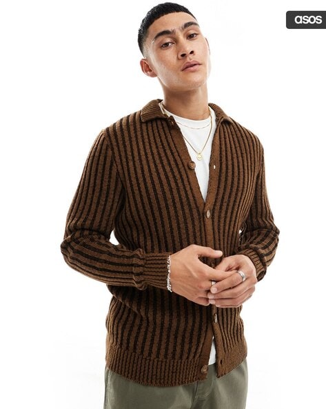 Men Ribbed Regular Fit Cardigan