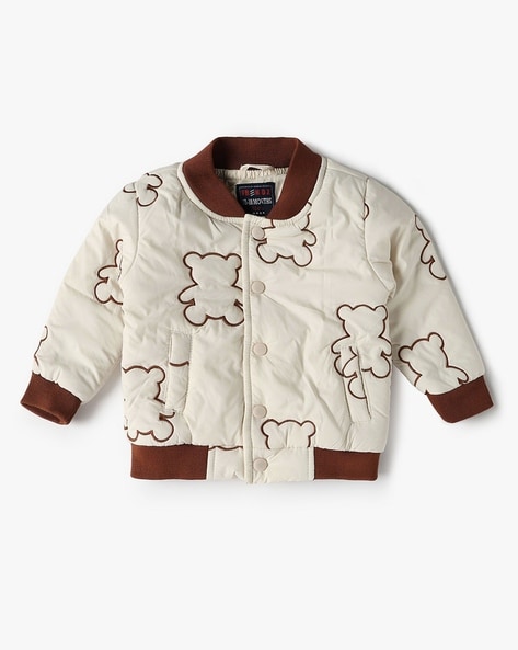 Boys Embossed Bomber Jacket with Slip Pockets